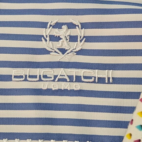 Bugatchi Uomo Men's 2XL Shapped Fit Blue Striped Long Sleeve Shirt Flower Lining - Picture 6 of 11